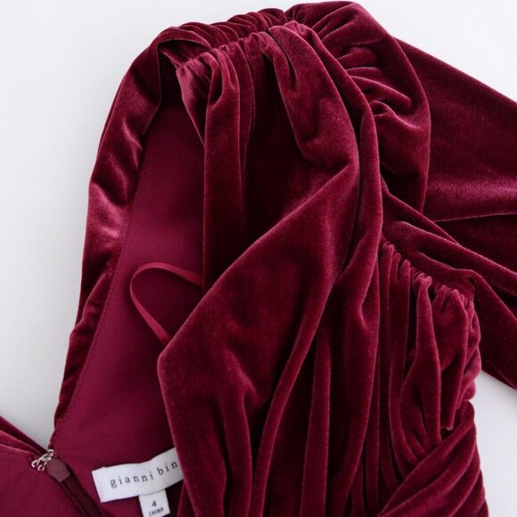Gianni Bini Mariah Burgundy Long Sleeve Plunging V-Neckline Velvet Mini Dress 4 - Picture 11 of 12